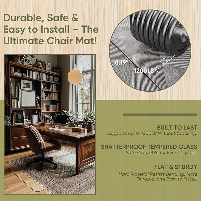 Office Chair Mat for Carpet & Hardwood, Upgraded 29" x 42" Dual Use Tempered Glass Chair Mat for Chair and Footrest Under Desk