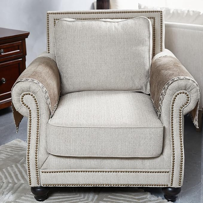 MINJIATEX Couch arm Covers,Non-Slip lace Sofa arm Covers Set of 2 Washable Sofa armrests Covers for Living Room Recliner Chair arm Cover Protectors for Leather Sofa armrest slipcover (HZW-Brown)