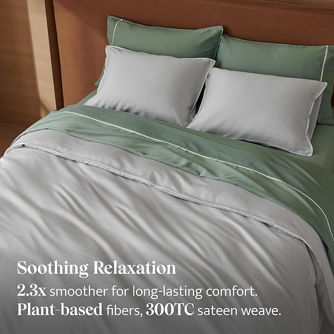 Double Stitch Cotton Tencel Duvet Cover - King Size Comforter Cover, Luxury & Soft Eucalyptus Lyocell Bedding Set for Hot Sleepers, Cooling & Breathable, Button Closure, Winter Sky Contrast, 106"x90"