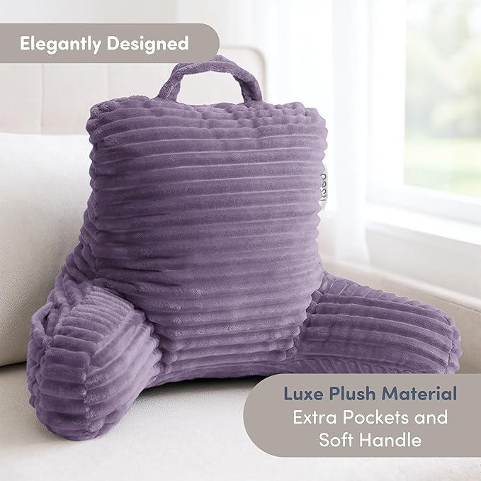 Nestl Reading Pillow for Kids & Teens with Shredded Memory Foam, Luxe Cut Plush Backrest Pillows for Reading and Gaming, for use on Couch or Bed, Adjustable Support with Washable Cover Dusty Purple
