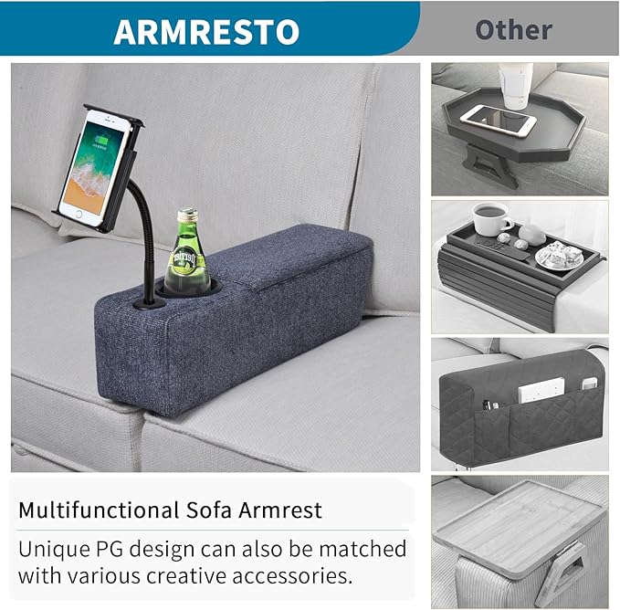 Multifunctional Sofa Armrest, Couch Armrest with Wireless Charge Stand, Removable Couch Caddy with Storage,Including LED Reading Light,Navy