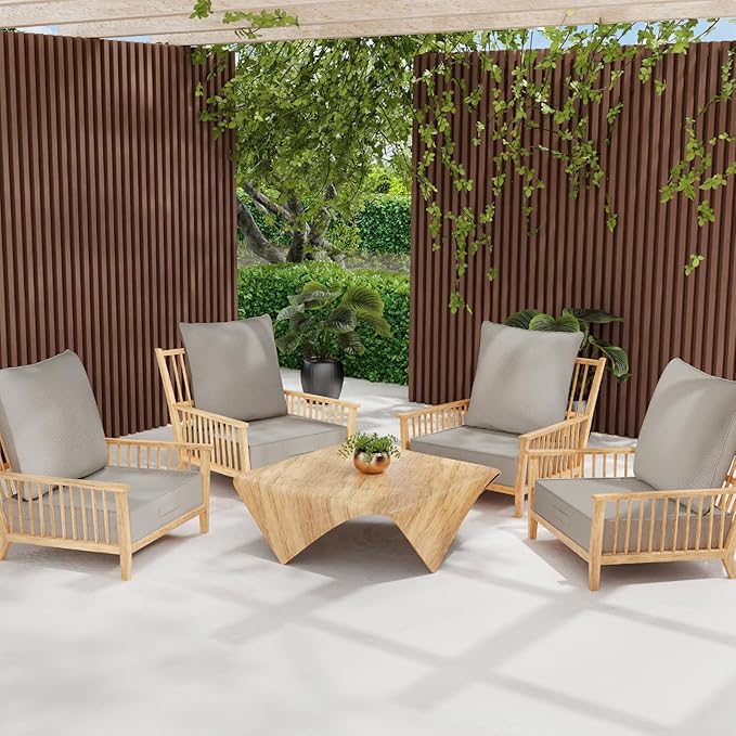 Outdoor Olefin Water-Resistant Deep Seat Cushion Set, 24''x24''x6'' Weather and Fade Resistant Patio Furniture Seat Cushion, Thickened Sofa Chair Pad with Straps for Lawn, Garden, Gray Apricot