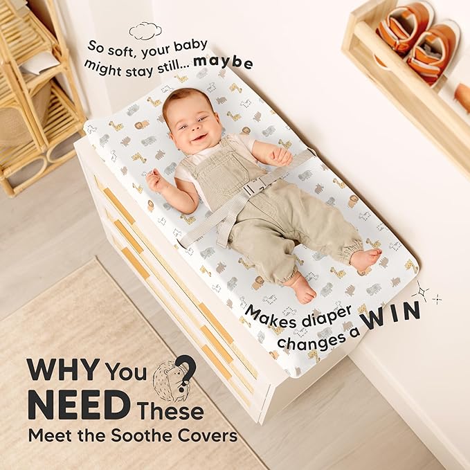 2-Pack Organic Changing Pad Covers for Girl, Boy, Neutral - 100% Cotton Changing Table Pad Cover, Soft Baby Nursery Diaper Changing Pad Sheets,Contour Changing Pads Liners,Change Pad Cover (KeaSafari)