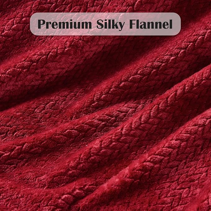 NEWCOSPLAY Super Soft King Blanket Red Premium Silky Flannel Fleece Leaves Pattern Lightweight Bed Blanket All Season Use (Red, King(90"x110"))