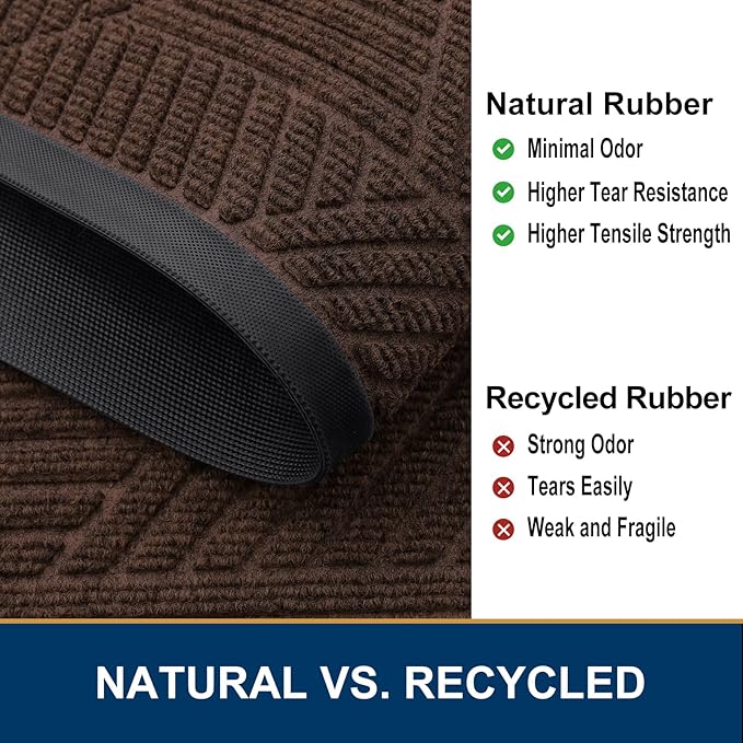 Smiry Front Door Mat Outside Entrance, Heavy Duty Sturdy Natural Rubber Doormat, Trap Dirt and Moisture, Easy Clean Low Profile Mats for Indoor Outdoor Entry, Irregular Triangle (71x47, Dark Brown)