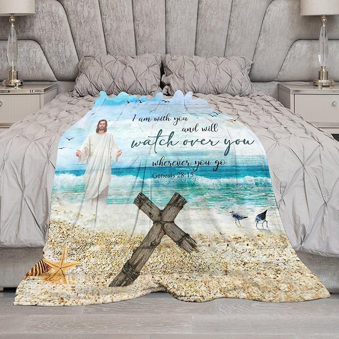 Christian Jesus Blanket Christian Gifts for Women & Men Religious Cross Throw Blanket Jesus Blanket for Kids Adults Soft Warm Cozy Fleece Blanket for Couch Sofa Bed 50"x60"