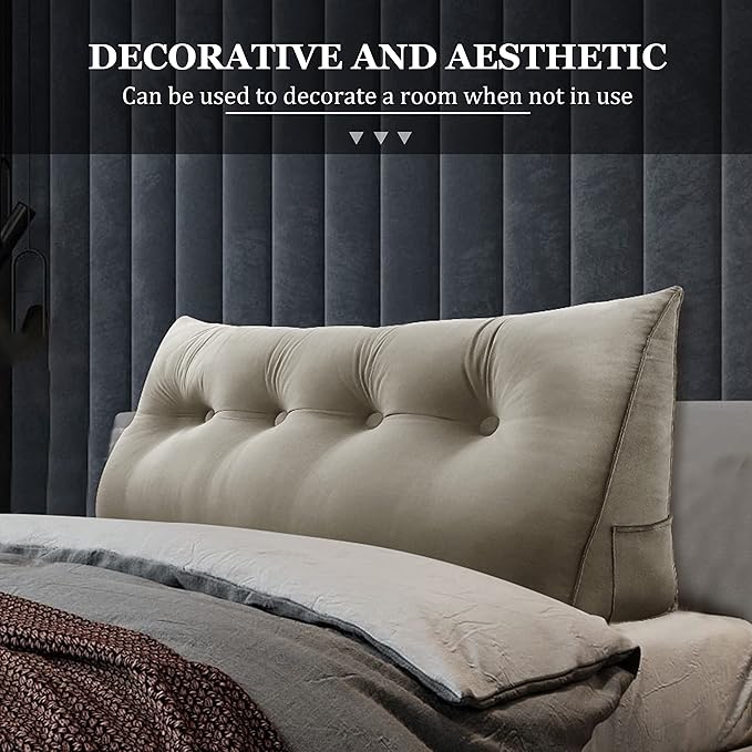 Wedge Headboard Pillow Dorm Room Reading Pillow Back Support for Sitting Up in Bed Bolster Lumbar Cushion Body Positioning Bedrest Velvet 54in Light Tan Full