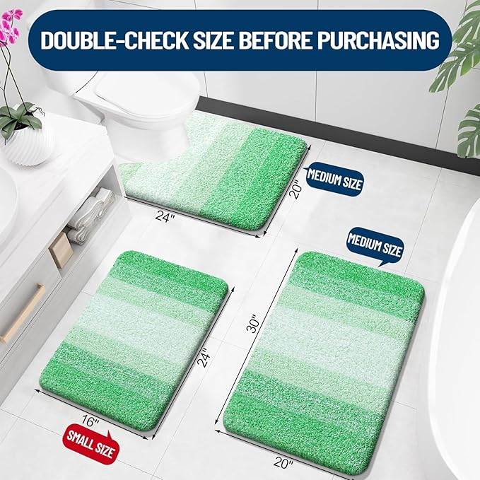 OLANLY Bathroom Runner Rugs 70x24, Extra Soft Absorbent Microfiber Bath Rugs, Rubber Backing, Quick Dry, Machine Washable Bath Mats for Bathroom Floor, Tub and Shower, Home Decor Accessories, Green