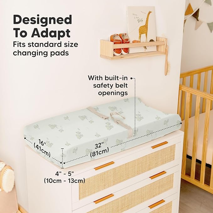 2-Pack Organic Changing Pad Covers for Girl, Boy, Neutral - 100% Cotton Changing Table Pad Cover, Soft Baby Nursery Diaper Changing Pad Sheets, Contour Changing Pads Liners, Change Pad Cover (Elly)