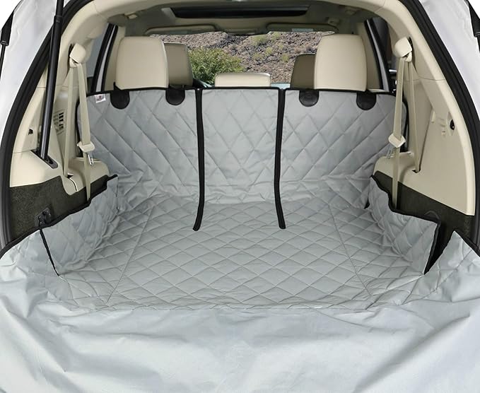 4Knines Split Cargo Liner for SUV – for Dogs & Pets, Heavy-Duty, Waterproof Trunk Mat & Cargo Cover – Fits 60/40 Split Bench & Armrest Pass-Through – Machine Washable, Non-Slip (Extra Large, Grey)