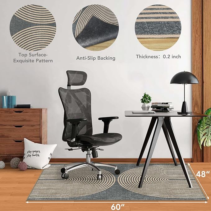 Office Chair Mat for Hardwood Floor&Tile Floor,48"X 60" Heavy Duty Desk Chair Mat for Hard Floors,Under Desk Rug for Rolling Computer Chair,Anti Slip,Low Pile Carpet Floor-Geo Grey