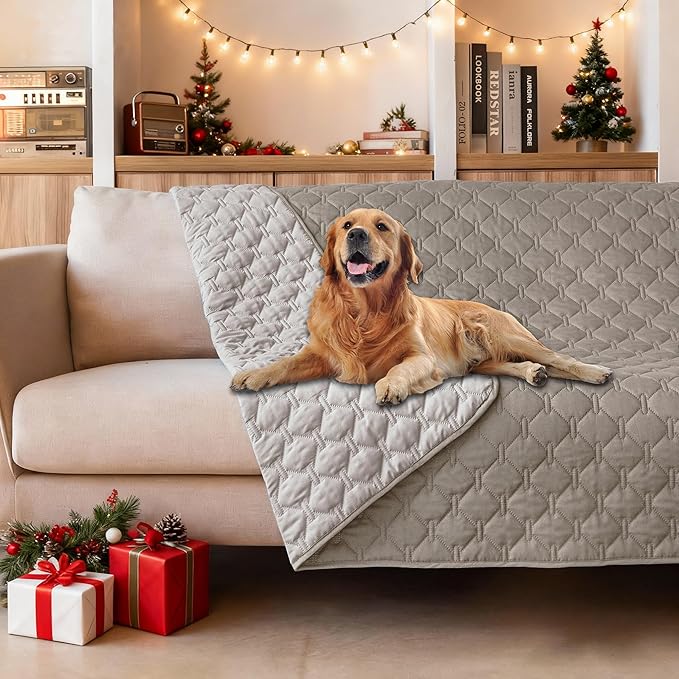 gogobunny 100% Double Sided Waterproof Dog Blanket Soft Pet Bed Cover Reversible Protect Furniture Couch Sofa Car for Puppy Large Dog Cat (Dark Stone/Light Stone, 52x82 Inch (Pack of 1))