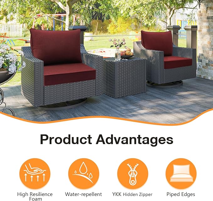 Sunbrella Outdoor Patio Chair Cushions Set, 24" x 24", Set of 2, Water-Repellent, Fade Resistant, Deep Seat Cushion for Backyard, Couch, Sofa and Patio Furniture, Spectrum Brick