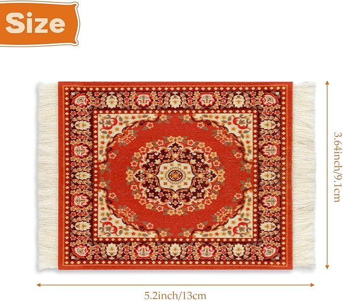 4 Pieces Rug Table Coasters Table Drink Holders Oriental Design Fabric Carpet Drink Mats Oriental Design Fabric Elegant Carpets Kitchen and Bar Mats for Home Office(Square,Retro Pattern)