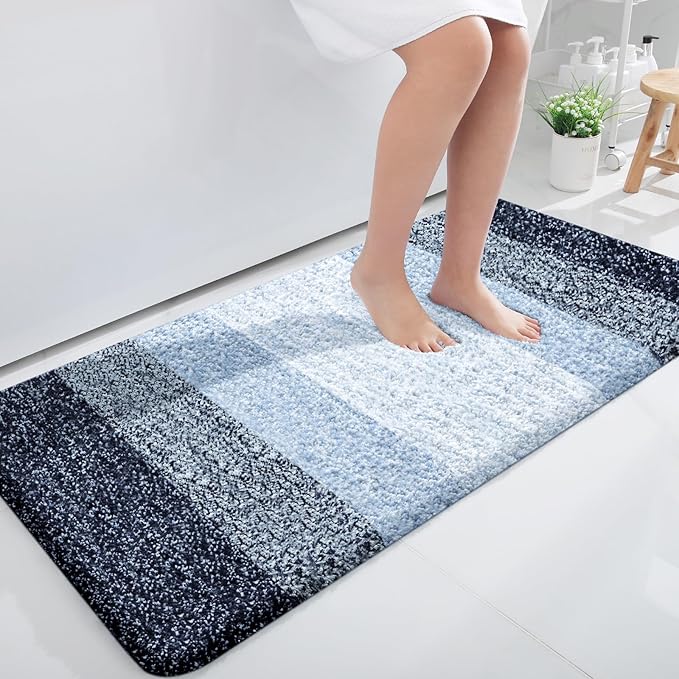 OLANLY Bathroom Runner Rugs 47x24, Extra Soft Absorbent Microfiber Bath Rugs, Rubber Backing, Quick Dry, Washable Bath Mats for Bathroom Floor, Tub and Shower, Home Decor Accessories, Navy Blue