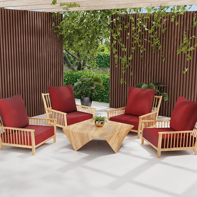 Outdoor Olefin Water-Resistant Deep Seat Cushion Set, 2PCS Weather and Fade Resistant 23''x 26''x 6'' Patio Furniture Seat Cushion, Thickened Sofa Chair Pad for Lawn, Garden, Red