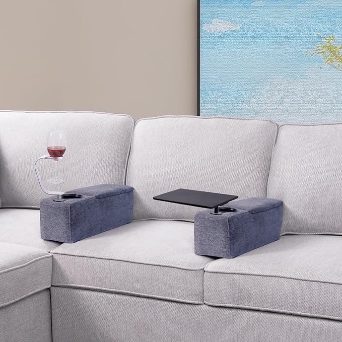 Multifunctional Sofa Armrest, Couch Armrest with Wireless Charge Stand, Removable Couch Caddy with Storage,Including LED Reading Light,Navy