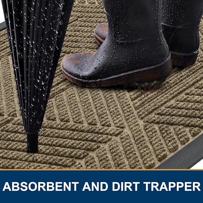 Smiry Front Door Mat Outside Entrance, Heavy Duty Sturdy Natural Rubber Doormat, Trap Dirt and Moisture, Easy Clean Low Profile Mats for Indoor Outdoor Entry, Irregular Triangle (29.5x17, Camel)