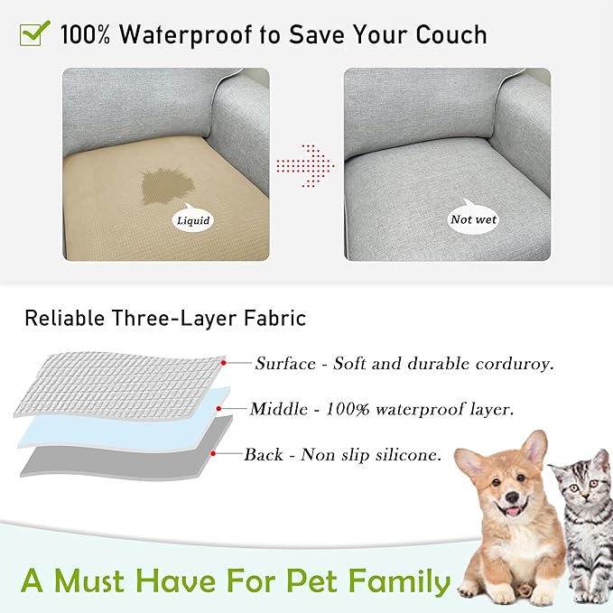 Couch Arm Covers, Waterproof Armrest Cover for Sofa, Armchair, Loveseat, Non-Slip Recliner Arm Covers, Sofa Headrest Covers, Arm Chair Covers Set of 2 (Sand, 24"×20")