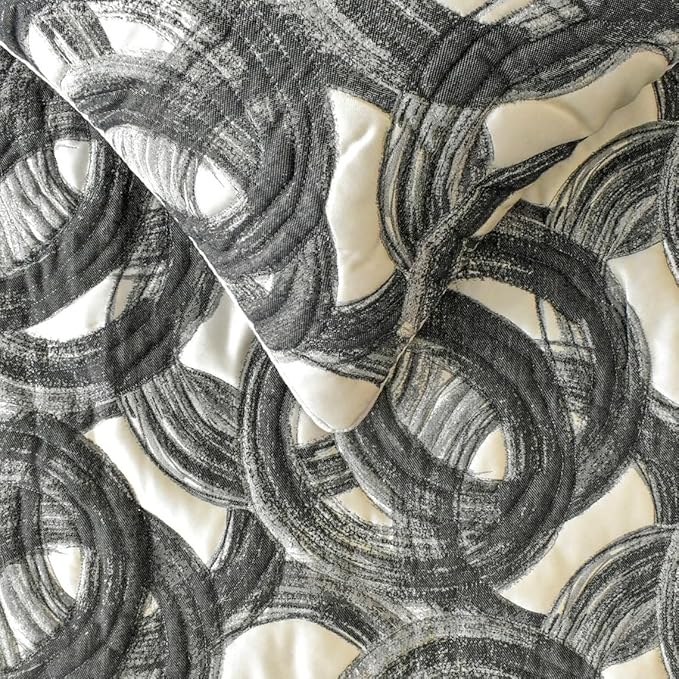 The HomeCentric King/Queen/Twin Black Designer Queen 74"x18" Bed Runner Without Pillow Cover, Circle, Rings, Quilted Bed Scarf on Jacquard Fabric - Circlewise