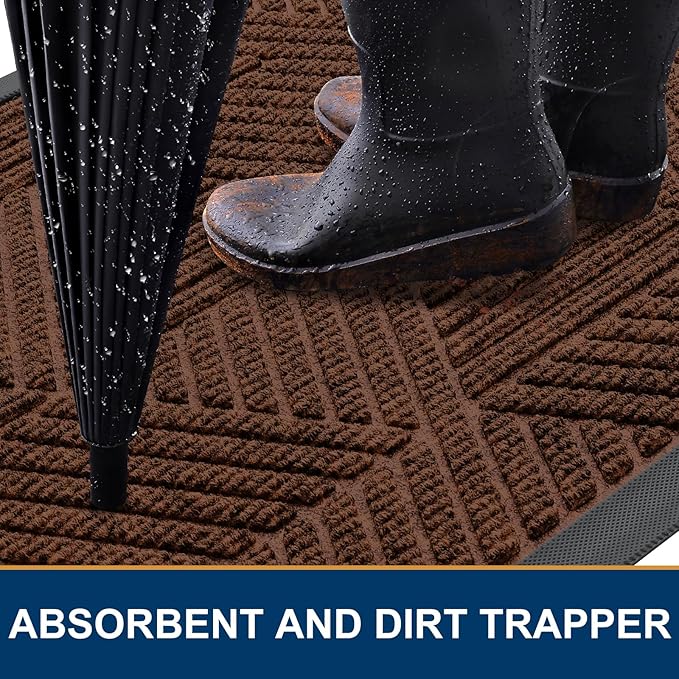 Smiry Front Door Mat Outside Entrance, Heavy Duty Sturdy Natural Rubber Doormat, Trap Dirt and Moisture, Easy Clean Low Profile Mats for Indoor Outdoor Entry, Irregular Triangle (29.5x17, Deep Coffee)