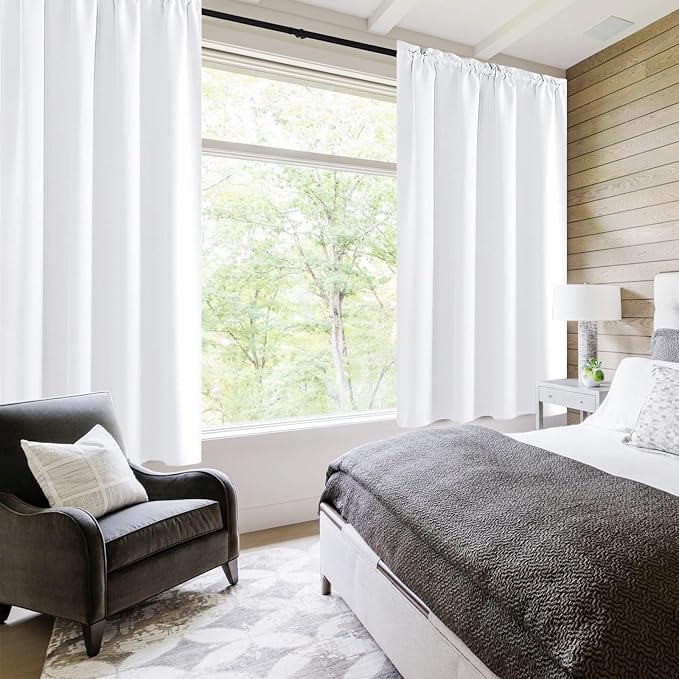 DWCN White Curtains for Living Room Thermal Insulated, 50% Light Blocking Curtains for Bedroom, Dining Room Window, W 52x L 45 Inch, Set of 2 Rod Pocket Curtain Panels