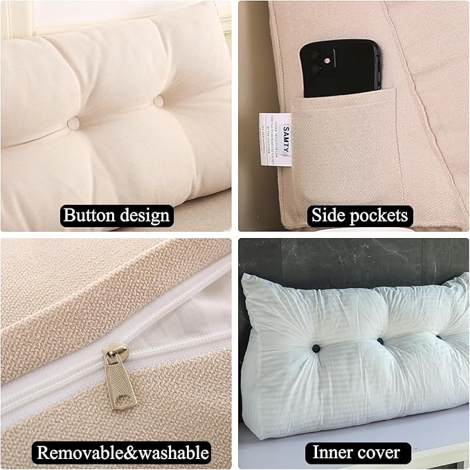 SAMTY Triangular Wedge Pillow headboard Queen Size for Couch Large headboard Pillow with Removable Cover Back Rest Pillows for Sitting up in Bed