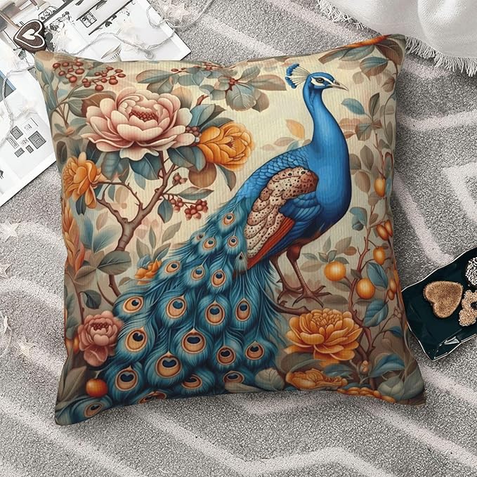 William Morris Abstract Vintage Floral Peacock Design 18x18 inches Throw Pillow Covers Square Pillowcases Decor for Bed Couch Sofa Living Room Cushion Covers