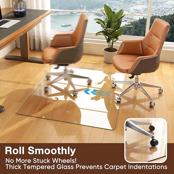 Antok Tempered Glass Chair Mat, 45"x45" Office Chair Mat for Carpet & Hardwood Floors, Heavy Duty 0.2" Desk Chair Mat for Smooth Rolling at Home or Office