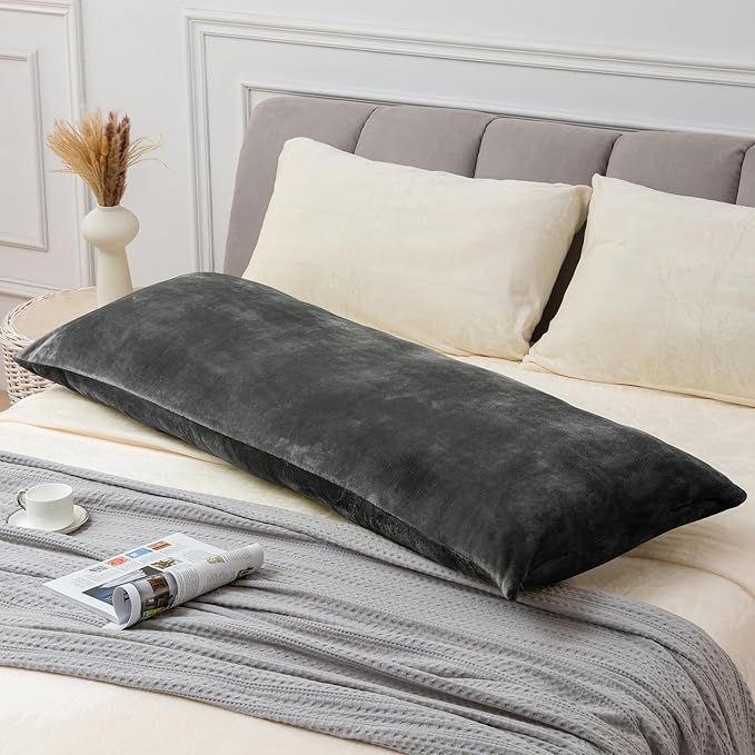 BEDELITE Body Pillow Cover with Zipper Closure, Super Soft and Cozy Fuzzy Fleece Pillowcase 20 x 54 Inches, Luxury Fluffy Plush Long Body Pillow Pillowcase for All Seasons(Dark Gray)