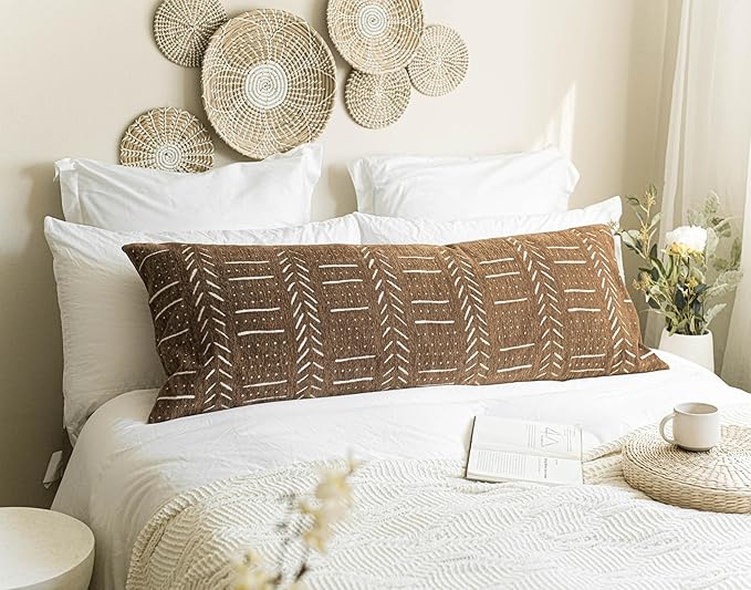 BlissBlush Fall Brown Soft Chenille Boho Body Pillow Cover 20x54, Decorative Oversized Long Lumbar Pillow, Boho Textured Oversize Body Pillow, Cover ONLY
