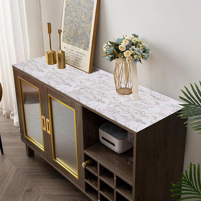 Floral Drawer and Shelf Liner for Cabinets, Non-Adhesive and Strong Non-Slip Flower Shelf Cabinet Drawer Liners for Kitchen,Table,Bookshelves,Waterproof Cupboard Liners,12IN x 10FT