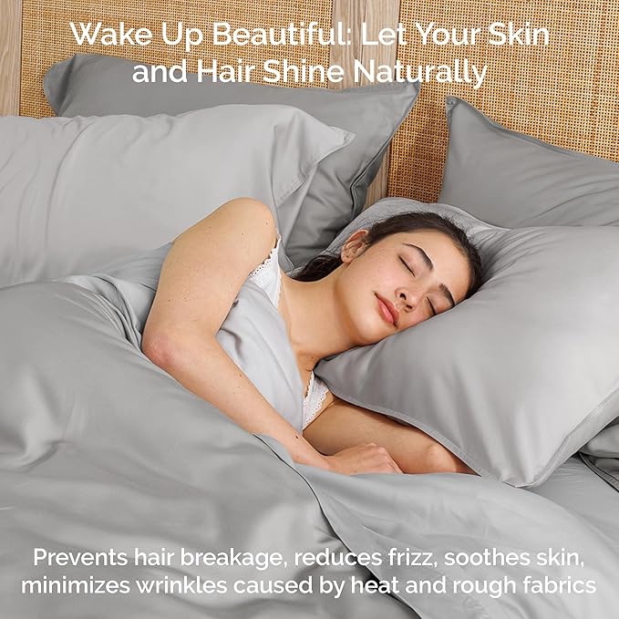 Duvet Cover Set - 100% Viscose Derived from Bamboo Duvet Cover Queen Size, 3 PC Luxury Cooling Duvet Cover for Hot Sleepers, Buttery Soft Comforter Cover & 2 PC Queen Pillowcases, Gray Mist