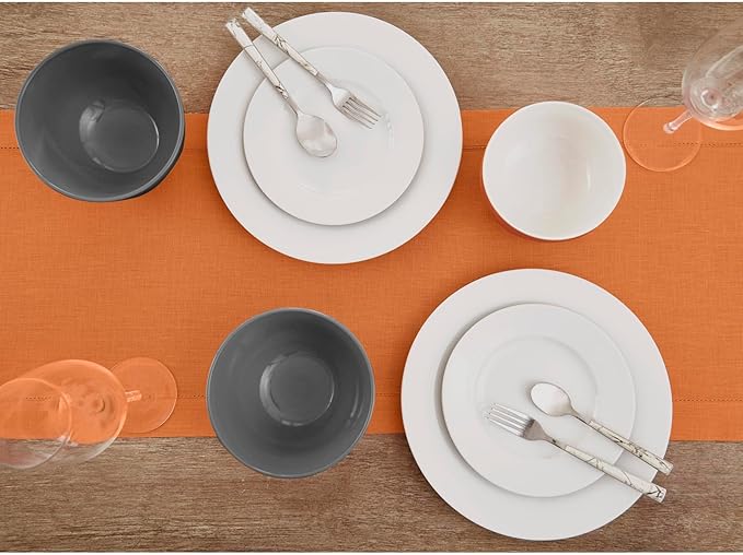 Solino Home Linen Pumpkin Table Runner 132 Inches Long - 100% Pure Linen Extra Long Table Runner 14 x 132 Inch - Classic Hemstitch - Holiday