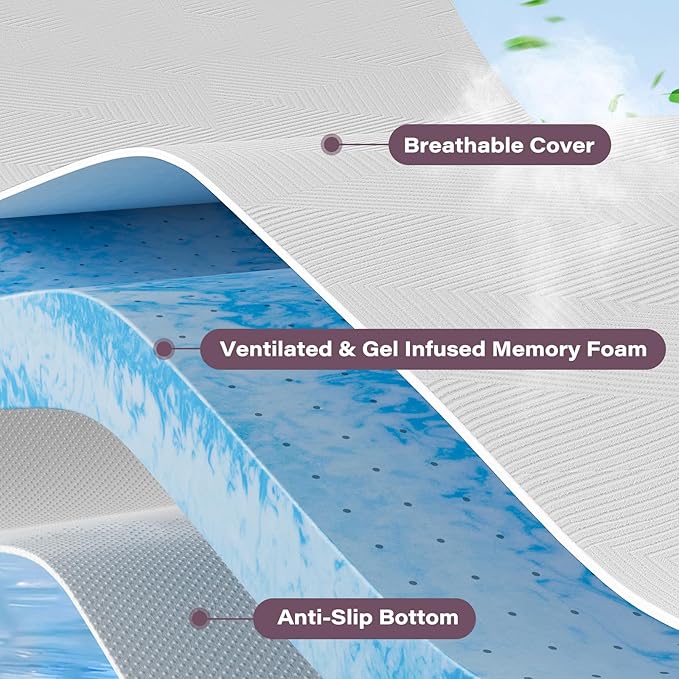 2 Inch Memory Foam Mattress Topper Twin Size with Removable Soft Cover Ventilated Breathable Cooling Mattress Pad Portable Bed Topper for Back Pain and Pressure Relief, CertiPUR-US Certified