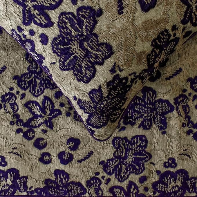 The HomeCentric King/Queen/Twin Purple Designer Twin 53"x18" Bed Runner with 2 Pillow Cover, Floral, Velvet Bed Scarf on Velvet Fabric - Plum Petal