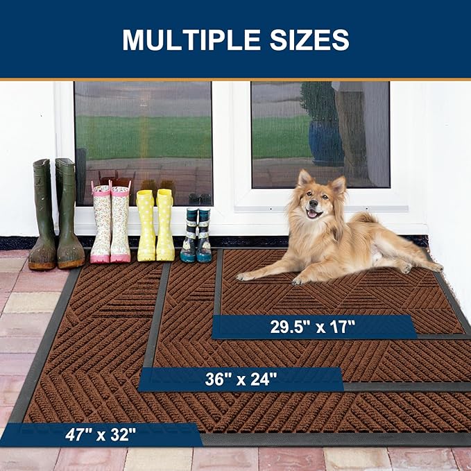 Smiry Front Door Mat Outside Entrance, Heavy Duty Sturdy Natural Rubber Doormat, Trap Dirt and Moisture, Easy Clean Low Profile Mats for Indoor Outdoor Entry, Irregular Triangle (29.5x17, Deep Coffee)