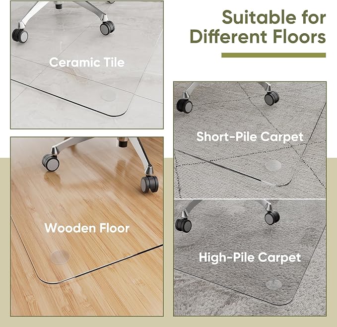 Office Chair Mat for Carpet & Hardwood, Upgraded 45" x 45" Tempered Glass Chair Mat for Office Home, with 4 Anti-Slip Pads