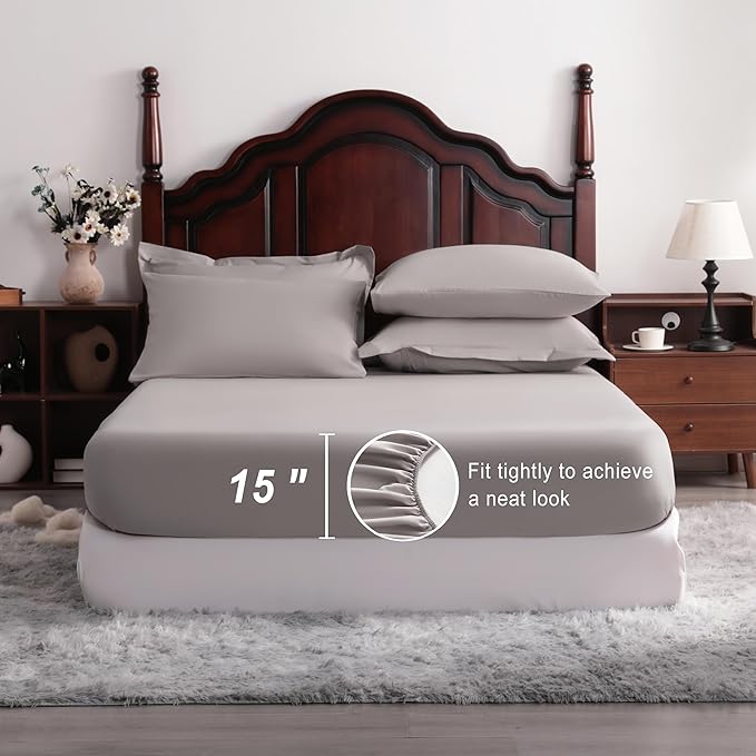 NTBAY Queen Comforter Set with Sheets, 7 Pieces Soft and Breathable Queen Bedding Set, Bed in a Bag, Down Alternative Comforter Set Solid Color All Season, Queen Bedding Set, Smoke Grey