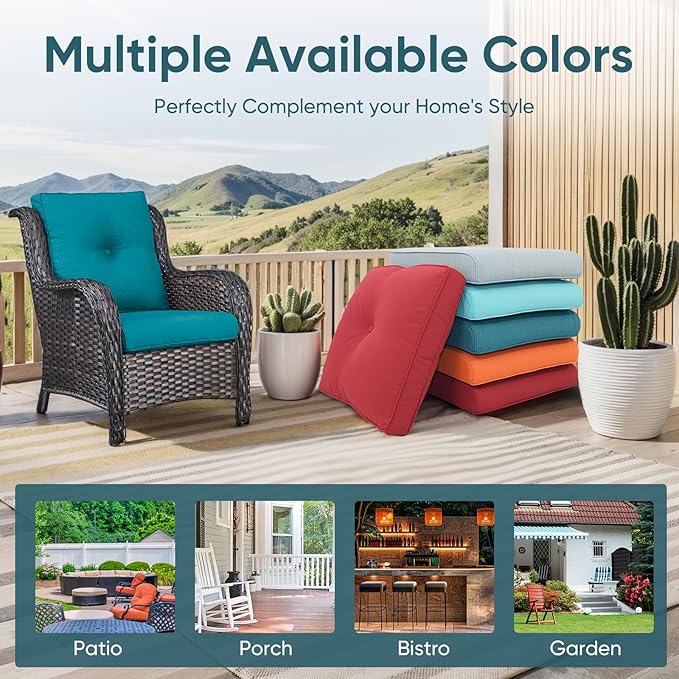 Patio Chair Cushions 4 Packs - Outside High Back Thick Water-Resistant Cushion 22x24 with Zipper Cover for Outdoor Glider Rocking Chairs Loveseat Couch – Peacock Green/Buckle