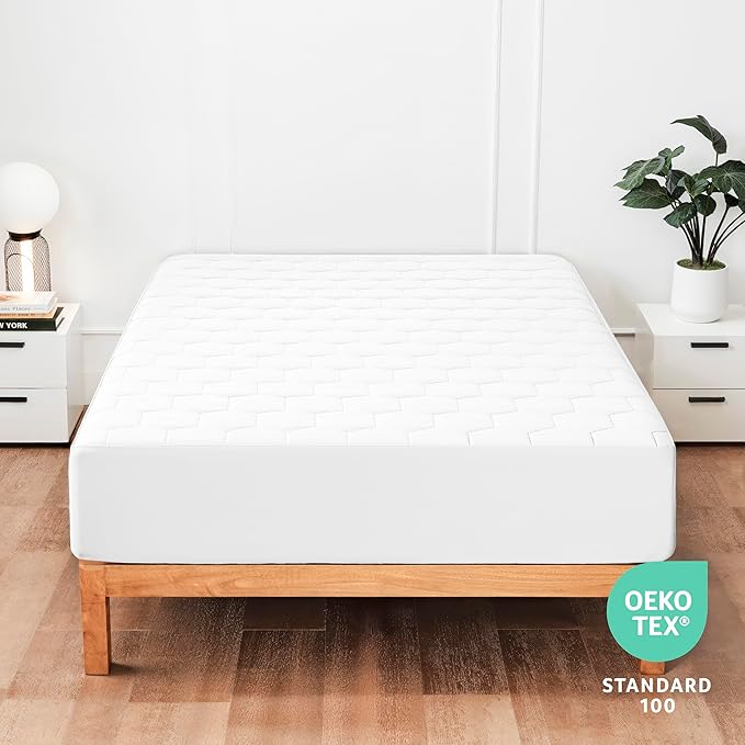 Hearth & Harbor California King Size Quilted Fitted Mattress Pad Cover, 100% Waterproof Mattress Protectors, Deep Pocket Fitted Mattress Cover 8" - 21" (72" x 84", White)