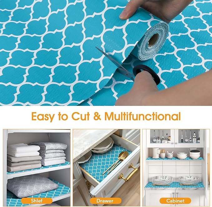 Shelf and Drawer Liner for Kitchen Cabinets Non-Adhesive, Strong Grip Non-Slip Thickened Cabinet Liners for Shelves, Waterproof Mats for Dresser Cupboard, Green/White, 23 in x 20 Feet