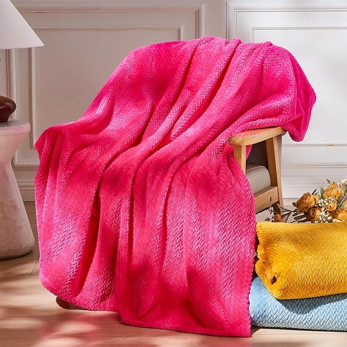 NEWCOSPLAY Super Soft King Blanket Dark Rose Red Premium Silky Flannel Fleece Leaves Pattern Lightweight Bed Blanket All Season Use (Dark Rose Red, King(90"x110"))