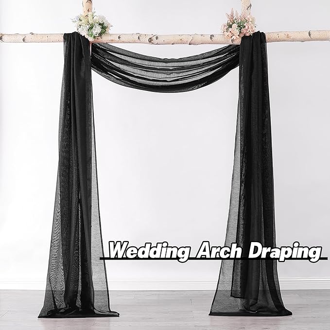 DONREN Jet Black Window Scarf Curtains for Outdoor Decoration - Add Luxury Beautiful Elegant Effect to Curtain Panels (1 Panel, 34 x 216 Inches Long)