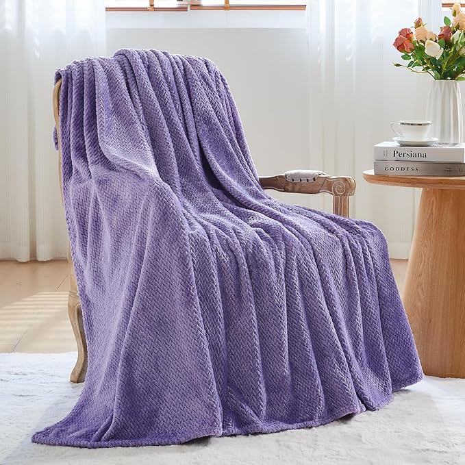 NEWCOSPLAY Super Soft Throw Blanket Lavender Premium Silky Flannel Fleece Leaves Pattern Lightweight Bed Blanket All Season Use (Lavender, Throw(50"x60"))