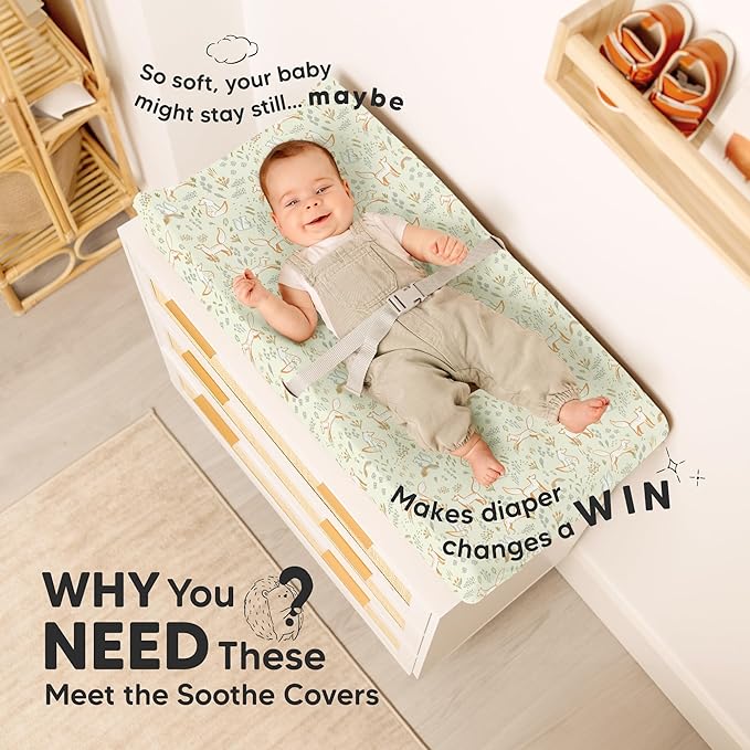 2-Pack Organic Changing Pad Covers for Girl, Boy, Neutral - 100% Cotton Changing Table Pad Cover, Soft Baby Nursery Diaper Changing Pad Sheets, Contour Changing Pads Liners, Change Pad Cover (Foxtrot)