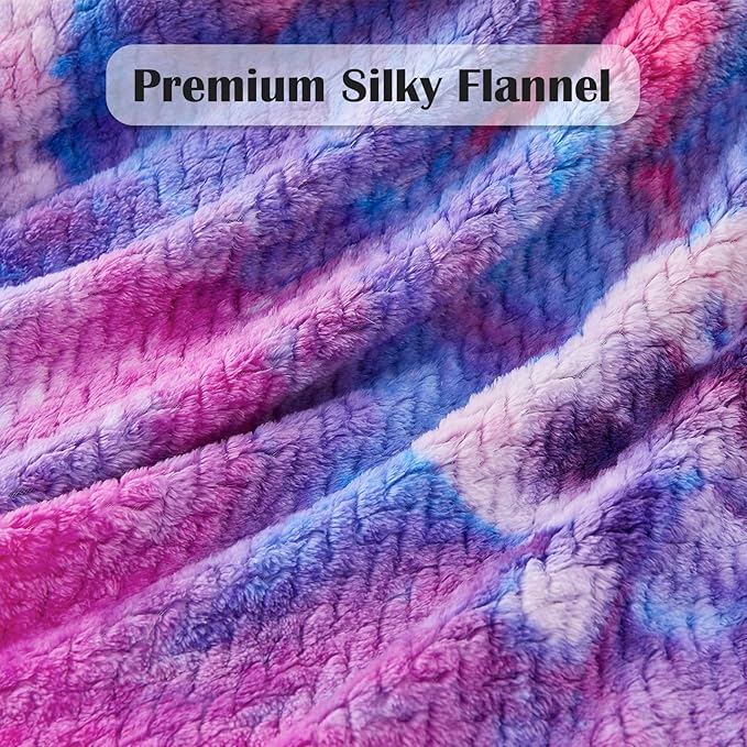 NEWCOSPLAY Super Soft Throw Blanket Deep Purple Rainbow Premium Silky Flannel Fleece Leaves Pattern Lightweight Bed Blanket All Season Use (Deep Purple Rainbow, Throw(50"x60"))