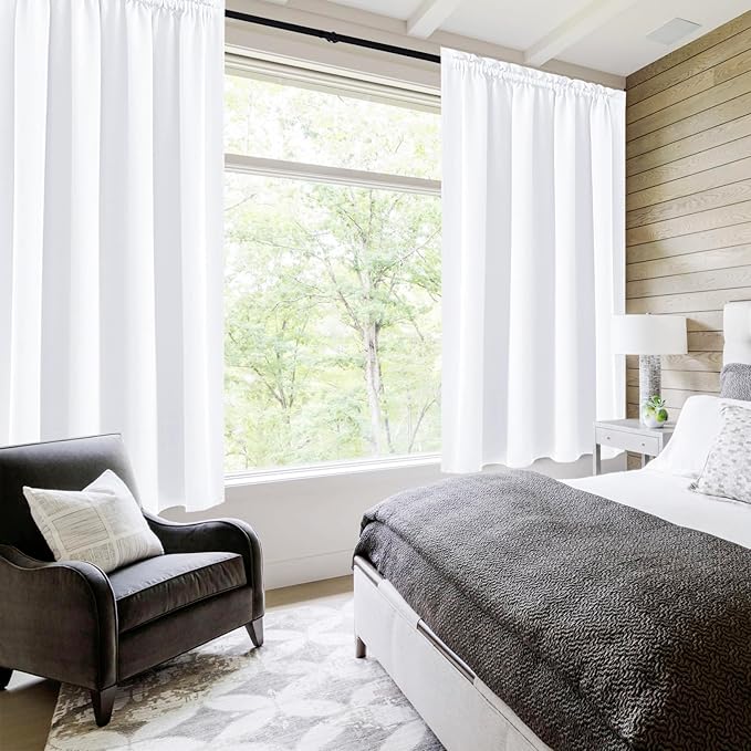 DWCN White Curtains for Living Room Thermal Insulated, 50% Light Blocking Curtains for Bedroom, Dining Room Window, W 42x L 54 Inch, Set of 2 Rod Pocket Curtain Panels