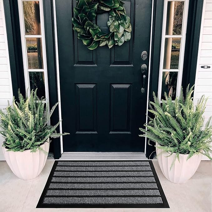 ubdyo Door Mat Outside Entrance - Dirt Trapping Outdoor Welcome Mats - Non-Slip Outdoor Indoor Entrance - Low Profile Front Doormat (30" x 17", Bright Grey)