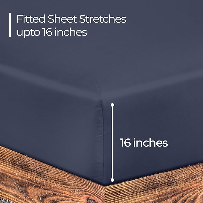 ROYALE LINENS 300 Thread Count 100% Long Staple Combed Cotton Fitted Sheet King - Super Soft Deep Pocket Bottom Sheet - Fitted Sheets Only - Elastic Sheets (King, Navy)